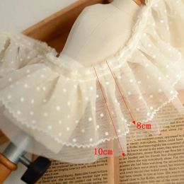 3meters/lot 6-10cm Beige Mesh lace trim Fold skirt dot lace accessories DIY decorative Fabric Dance skirt edge X1195
