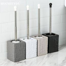 Toilet Brush with Ceramic Toilet Bowl Holder Bathroom Accessories Set Constructed Of Durable Plastic Rubber Washroom Clean Tools