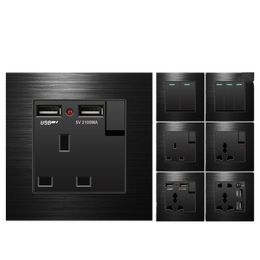 Danni UK plug adapter, USB plug UK 13A wall power outlet, black aluminum panel universal switch with socket AC110V-250V 86mm