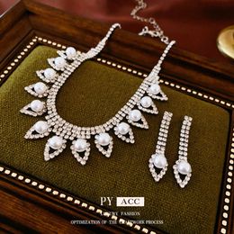 Diamond Embellished Pearl Earrings Set, Light Personalised New Collarbone Chain, Autumn and Winter Temperament, High-end Sense Necklace Decoration