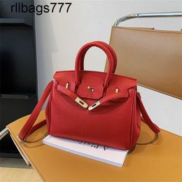 Leather Bk Bags Handmade Cowhide Womens 2024 Fashion Large Capacity Litchi Pattern Handbag