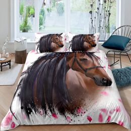 Horse Head Duvet Cover Set King Queen Size Horse Wild Animals Pattern Polyester Comforter Cover King Queen Size for Kid Boy Girl