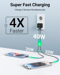 MOKiN 40W USB C Charger Flat, Dual Port USB C Power Supply GaN, PD 3.0 PPS Charging Plug USB C Fast Charger for Apple iPhone 14