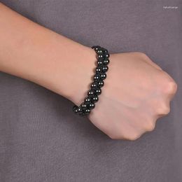 Strand Natural Stone Black Gallstone Woven Double Layer Bracelet Couple Adjustable Festival Jewelry