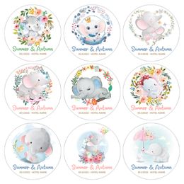 4.5cm Custom Stickers Cute Elephant Baby Shower Sticker Personalized Customize Name Text Labels Thank You Favor Stickers Labels