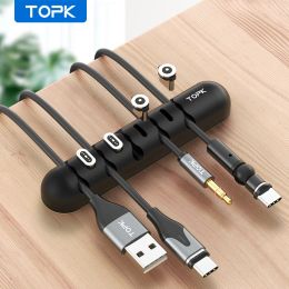 TOPK L35 Cable Organiser & Magnetic Plug Box Silicone USB Cable Winder Flexible Cable Management Clips for Mouse Earphone Holder