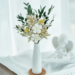 Decorative Flowers Dried Wedding Bouquet With Vase Table Decoration Tail Grass Daisy Rose Florals Home Living Room Accessories