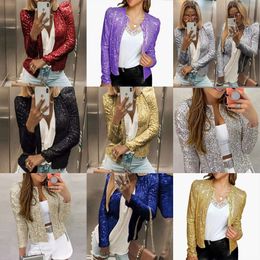 Designer women's clothing 2024 New Womens Fashion Stand up Collar Coloured Sequin Coat Short Casual Versatile Small Coat jackets for women leather jacket women IF8Y