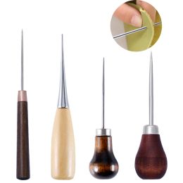 MIUSIE Professional Leather Wood Handle Awl Tools For Stitching Punch wood drill positioning single gourd handle awl Leather