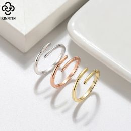 Rinntin 925 Sterling Silver Stackable Rings for Women Adjustable Minimalist Geometric Open Circle Rings Party Jewellery APR08