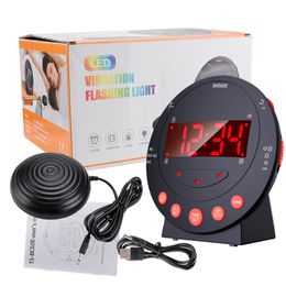 3in1 Vibrating Alarm Flashing Light LED Alarm Clock Snooze Bed Shaker Wake Up Ringing for Heavy Sleepers Deaf Senior USB Charger