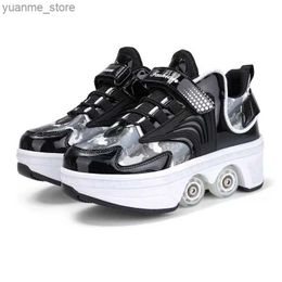 Inline Roller Skates Deform Wheel Skates Roller Skate Shoes With 4 Wheels Kid Casual Deformation Parkour Runaway Sneakers For Children Rounds Walk Y240419 I8KT