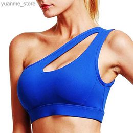 Yoga Outfits Sexy One Shoulder Yoga Bras Women Sports Top Crop Athletic Vest Push Up Underwear BH Sports Bra Sportswear Wire Free Gym Shirts Y240410