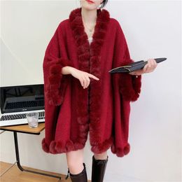 6 Color Women Outstreet Capes Navy Blue Black Granular Velvet Holes Fur Sleeves Collar Cloak Winter Thick Long Poncho Shawl Coat