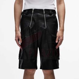 Hot Sale Placket Styles Drawstring Elastic Waist Tight Leather Short Mens Shorts