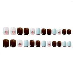 False Nails 24pcs Fake Pink Brown Blue Colour Matching French Manicure For Women And Girls
