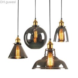 Pendant Lamps Retro amber smoke gray glass E27 pendant lamp Nordic modern LED for restaurant kitchen home planetarium decoration YQ240410