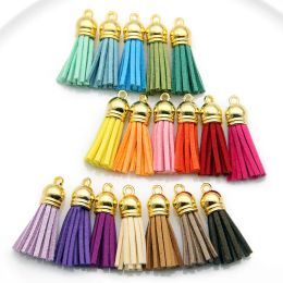 10Pcs/Lot Gold Caps Leather Korean Velvet Mini Tassel Pendants DIY Earring Keychain Jewellery Making Accessories Craft Charms