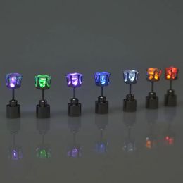 1PC Unique Boys Girls LED Light Christmas Gift Halloween Party Square Night Bling Studs Earring Led Party Music Festival
