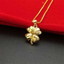 Pendant Necklaces Korea 24K Gold Plating Necklace Four Leaf Clover Pendant Necklace For Women Wedding Engagement Lucky Jewellery Gift 240410