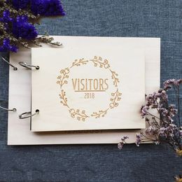 Guestbook Personalised Floral Flower Wooden Photo album Family Anniversary Gift For Parents Custom Wood Wedding Guest Book