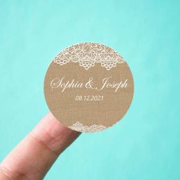 Lace Linen Style Paper Stickers Customise Wedding Decor Stickers Labels Personalised Name Bridal Shower Baptism Party Decor