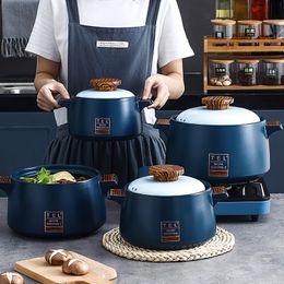 Ceramic Casserole Soup Pot Stew Cooker Blue High Temperature Resistant Open Fire Saucepan Home Cooking Supplies Kitchen Cookware