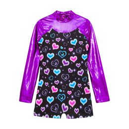 Kids Girls Metallic Long Sleeve Ballet Dance Gymnastics Leotard Athletic Biketard Tumbling Unitard Shorty Modern Jazz Jumpsuits