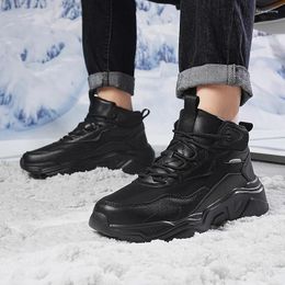 Casual Shoes Black Sneakers Men 2024 Autumn High Top Men's Vulcanised Comfortable Thick Sole Dad Winter Plush Warm