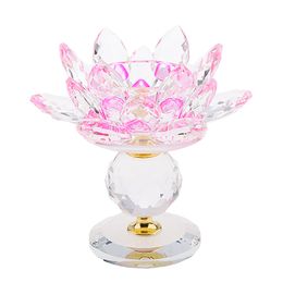 Crystal Block Lotus Flower Big Tealight Candle Stand Holder Candlesticks