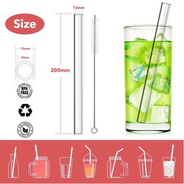 1Pc Reusable Glass Boba Bubble Tea Straws Glass Drinking Straws Colourful 12mm Wide Smoothie Milkshake Straw with Cleaning Brush