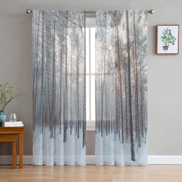 Deep Forest Snow Scene Window Curtain for Bedroom Sheer Curtain for Living Room Luxury Tulle Curtain for Kitchen