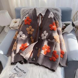 Women's Knits Women Autumn 2024 Fashion Floral Cardigans Long Knitted Cardigan Sweater Vintage Sleeve Female Outerwear Chic Lolita Tops