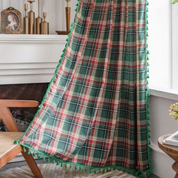 Curtains for Living Room Green Plaid Yarn-dyed American Finished Kitchen Bay Window Curtain Semi Blackout Cortinas Para La Sala