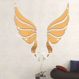 Angel Wings Mirror Mosaic Wall Sticker for Home Decor DIY Bedroom Living Room Mirror Decor Craft Accessories