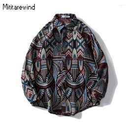 Men's Casual Shirts Autumn Winter Ethnic Style Mens Overshirt Youth Streetwear Baroque Vintage Shirt Japanese Woolen Loose Couple Tops