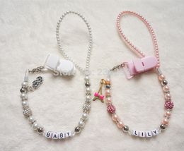 MIYOCAR Personalised -Any name Bling silver rhinestone pacifier clips/soother chain holder Dummy clip/Teethers clip for baby