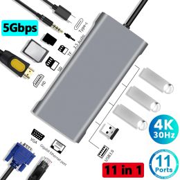 Hubs 11 in 1 4K USB TypeC Hub Adapter 5Gbps HD Extender TF/SD Card Reader Ethernet Docking Station for MacBook for Notebook Laptop