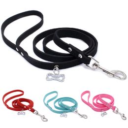 Rhinestone Pet Collar Leash For Small Dogs Adjustable Suede Leather Puppy Cat Walking Leads Outdoor Necklace Leashes Set