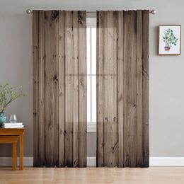 Vintage Brown Wooden Board Curtain Window Tulle For Living Room Bedroom The Kitchen Window Treatment Decorations Curtains