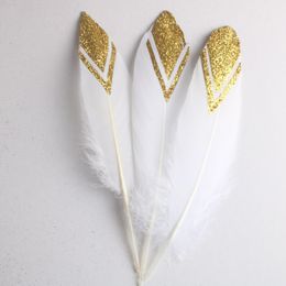 Wholesale 10pcs/lot High Quality Goose Feathers 10-15CM/4-6 Inch Gold Feathers For Crafts DIY Jewellery Accessories Plume