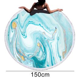 Polyester Marble Abstract Pattern Beach Towel Round Large Watercolour Yoga Towel With Tassel Beach Mat Blanket Cover Picnic Mat