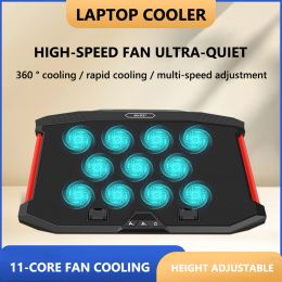 Pads Laptop Cooling Pad 11 Quiet Fans Tablet Radiator Bracket Dual USB LED Display Screen Laptop Cooler Notebook Stand Base
