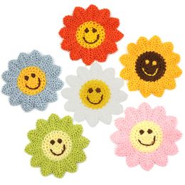 18Pcs 6.5cm Woollen Yarn Smile Flower Appliques for crafts Headwear Accessories DIY Hair Clip Decor Supplies Sewing Patches