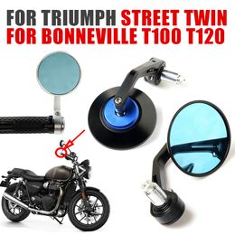 For TRIUMPH BONNEVILLE T100 T120 Street Twin Motorcycle Accessories Rearview Mirrors Side Rear View Mirrors Blue HD Anti-glare