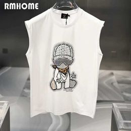 Men's T-Shirts Mens Sleeveless T-shirt Cartoon Print Hot Diamond Tank Top Premium Cotton Male Tees Summer Popular Outfits Homme Clothing M-4XL J240409