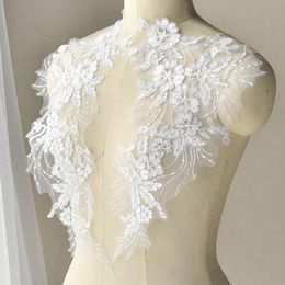 3 Pairs Black Pure White Sewing On Large Lace Sequin Applique Patch Embellishment for Wedding Dress