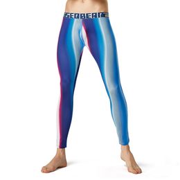 Autumn Men's Thermal Underwear Bottoms Men Slim Long Johns Aurora Gradient Sport Thin Leggings Tights Sleep Warm Trousers