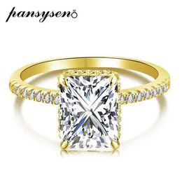 Band Rings PANSYSEN 100% 925 sterling silver 4CT radiation cut high carbon diamond wedding engagement ring 18K gold-plated exquisite Jewellery gift J240410