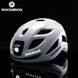 Cycling Helmets ROCKBROS Cycling Light Helmet Type-C Charging Ectric Bicyc Helmet Front Light Rear Light Warning Lamp Safety MTB Bike Helmet L48